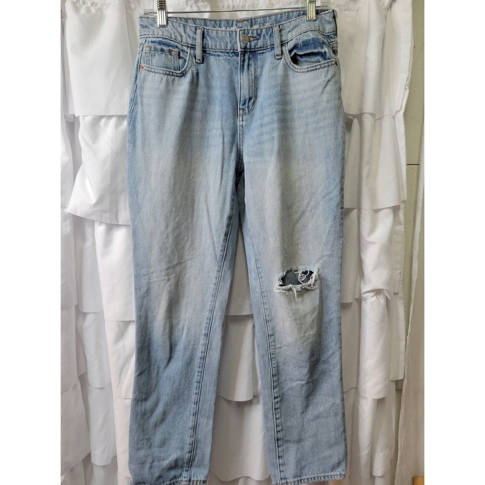 Old Navy High Rise‎ Straight Leg Distressed Light Wash  Jeans Womens Size 6 1916